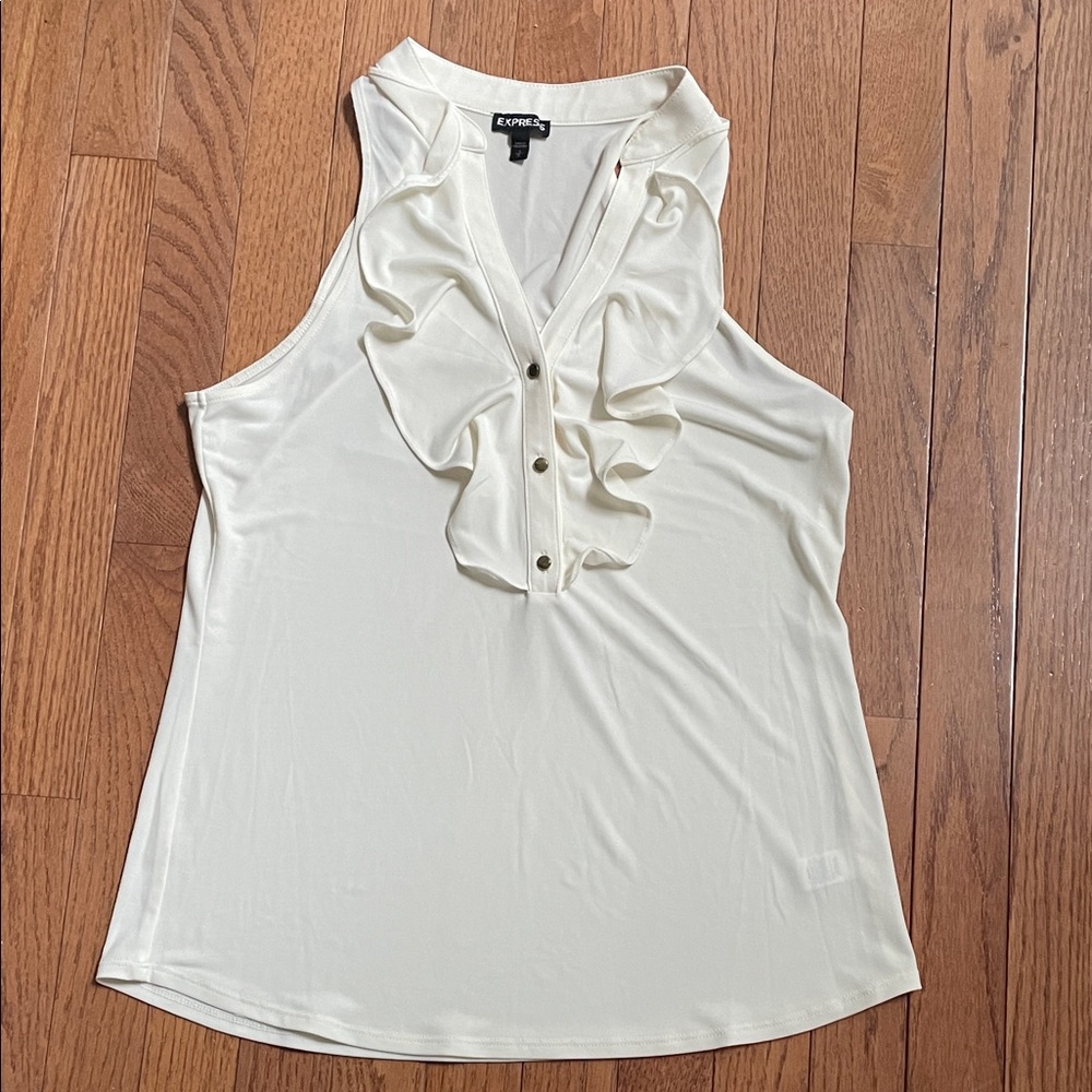 Express - Luxe Ivory Ruffle Front Blouse